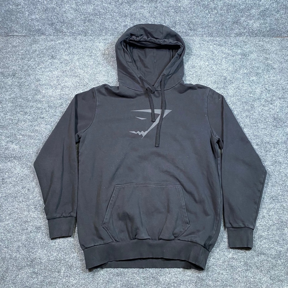 Gymshark Mens Black Pullover Graphic Logo Hoodie Sweatshirt A3A1N Size M